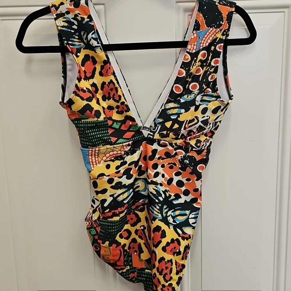 Swim, Summer, Vacation, Multicolor, Swimsuit, Beach, Bodysuit, Black, Orange